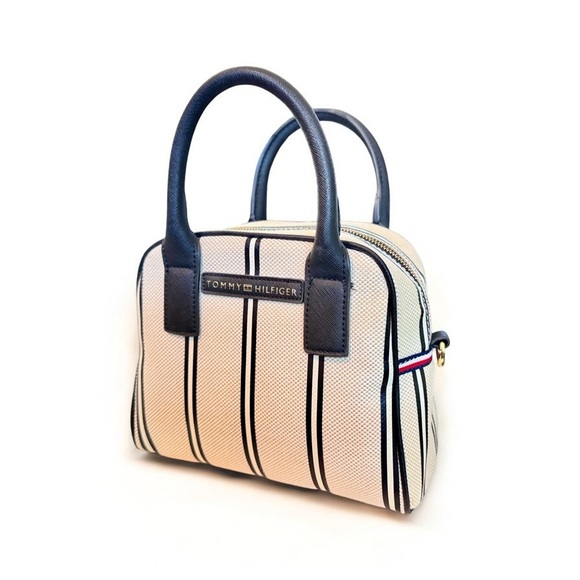 Tommy Hilfiger Navy & White Striped Mini Satchel Bag - Picture 3 of 15